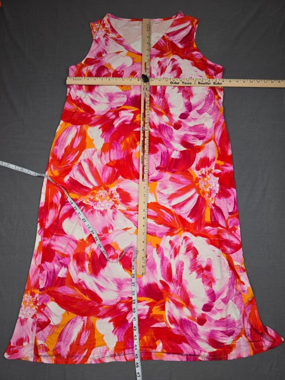 Belle Kim Gravel Pink Orange Floral Sleeveless V-Neck Long Dress Womens 1XP Peti - Picture 4 of 5